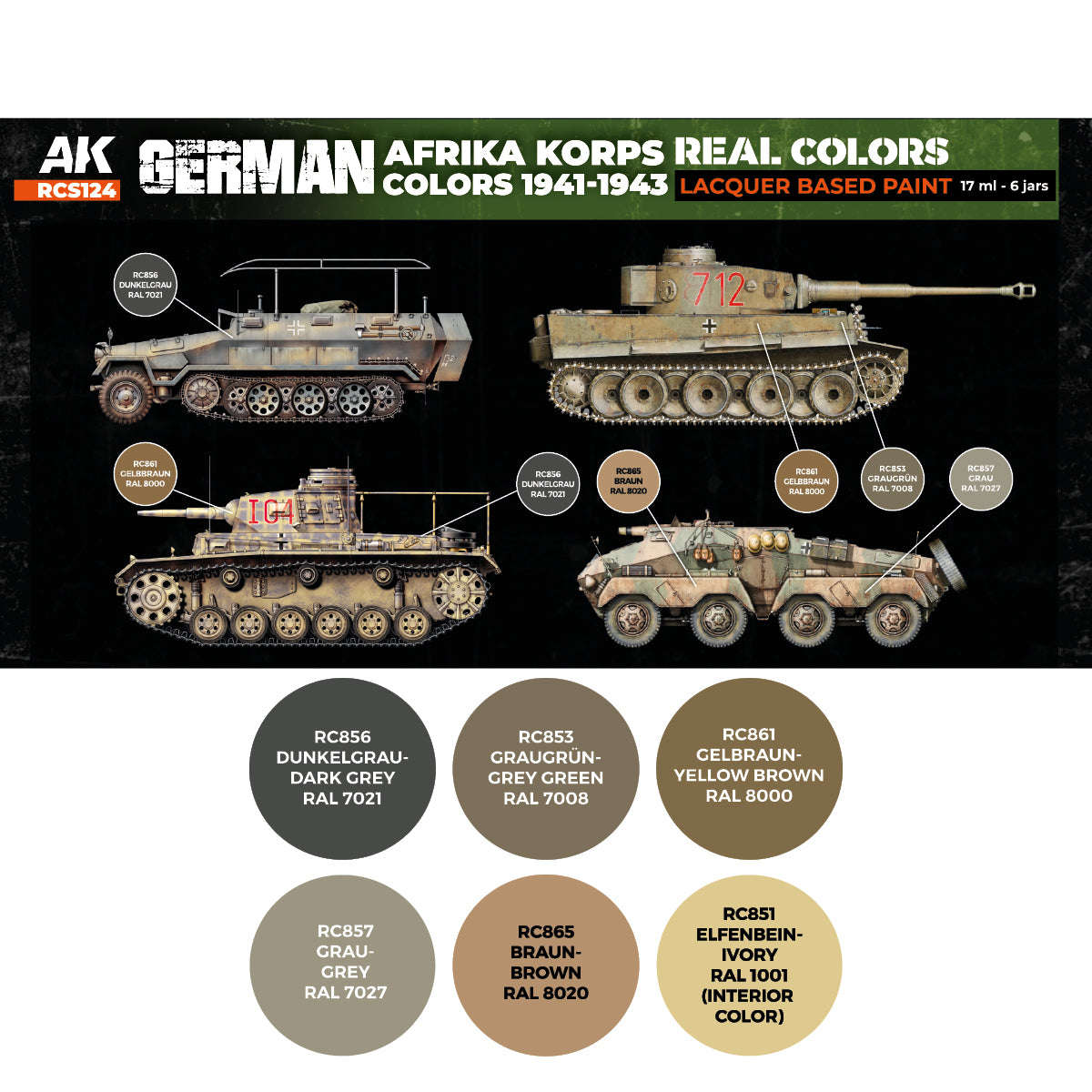 RCS 124 Afrika Korps Colors 1941-1943 (x6)